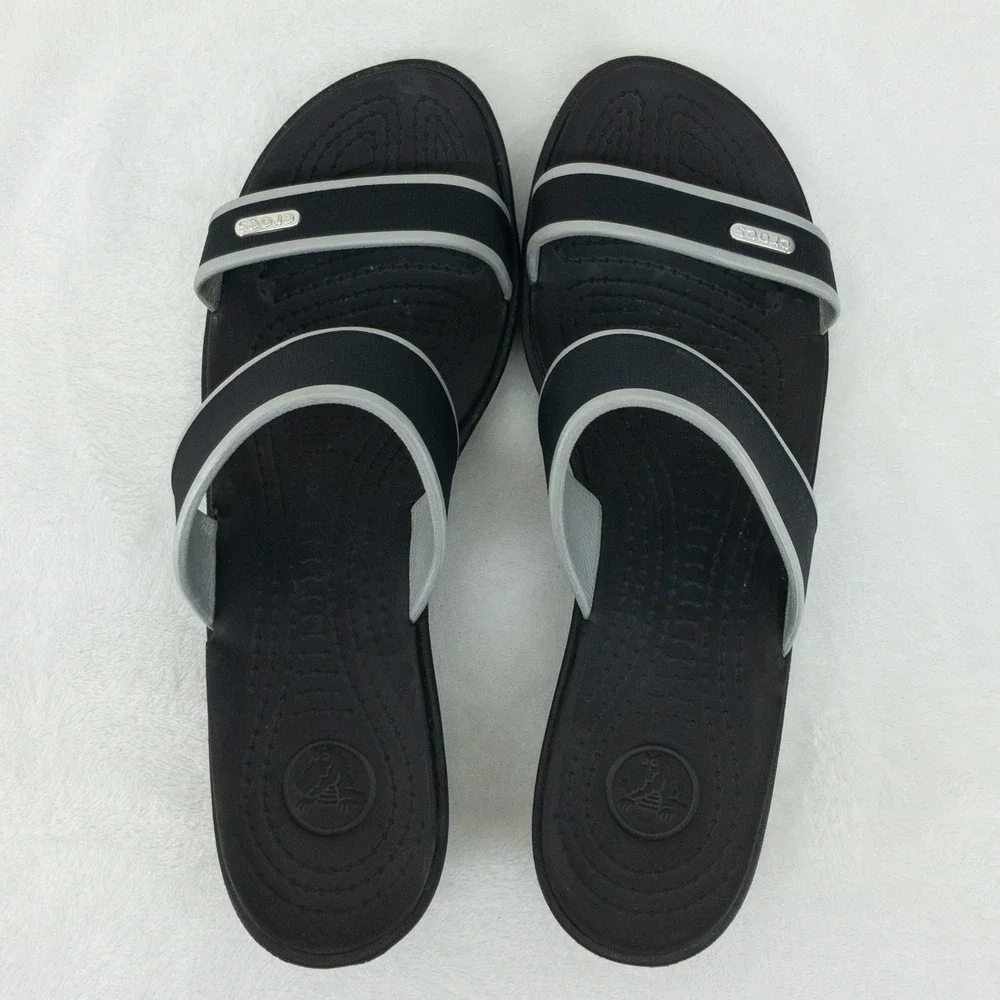 Crocs Madeira Wedge Slide Sandals Womens Size 10 Black Slip On
